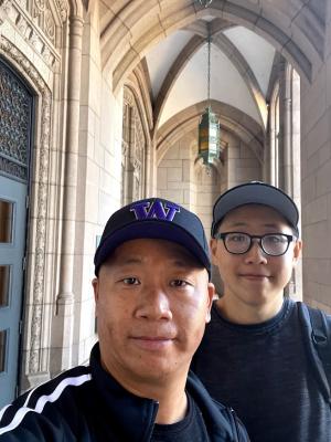Louis Zheng and his father exploring the UW campus.