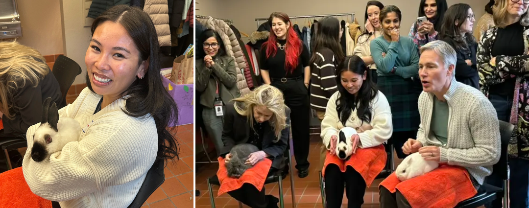 Caroline petting bunnies