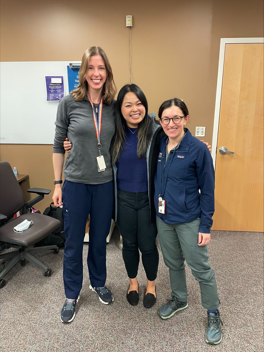 Drs. Deva Wells, Amoreth Gozo, and April Schachtel on Dr. Gozo’s first day at the VA 