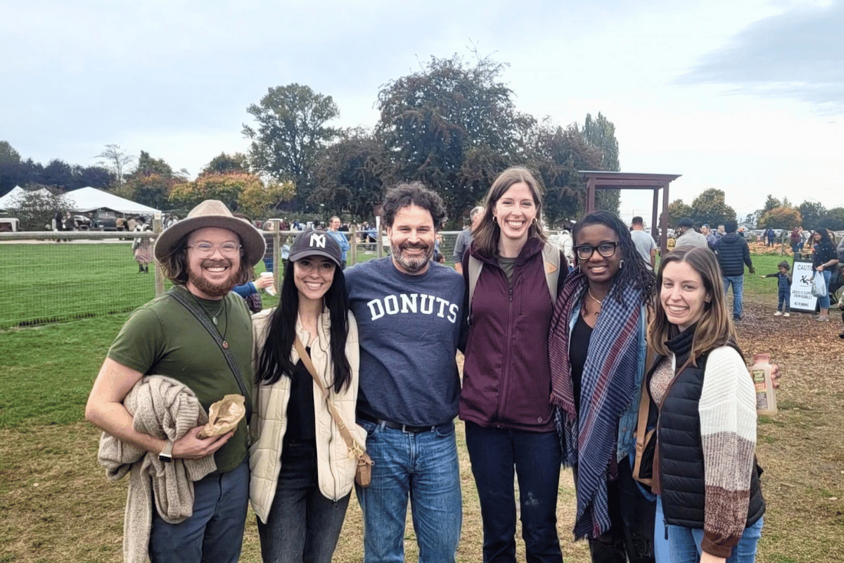residents at a pumpkin patch